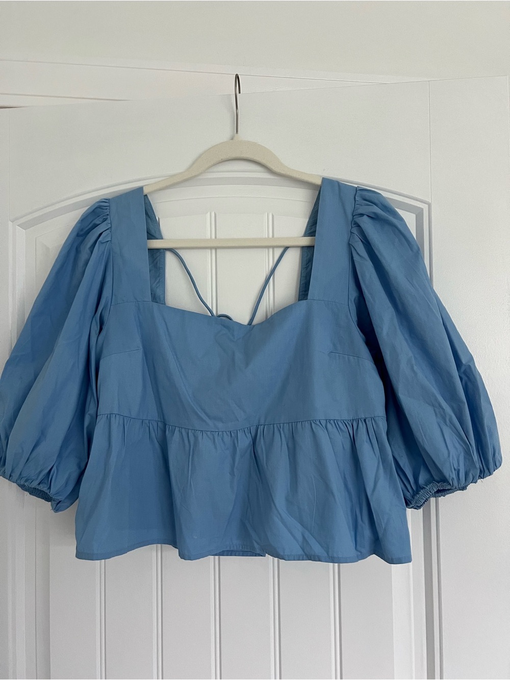 Abercrombie & Fitch Light Blue Puff-Sleeve Square Neck Top